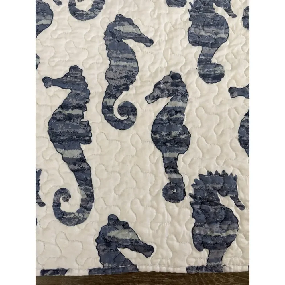 Seahorse Comforter Reversible Quilt Blue Size Full Nautical Coastal Cottage